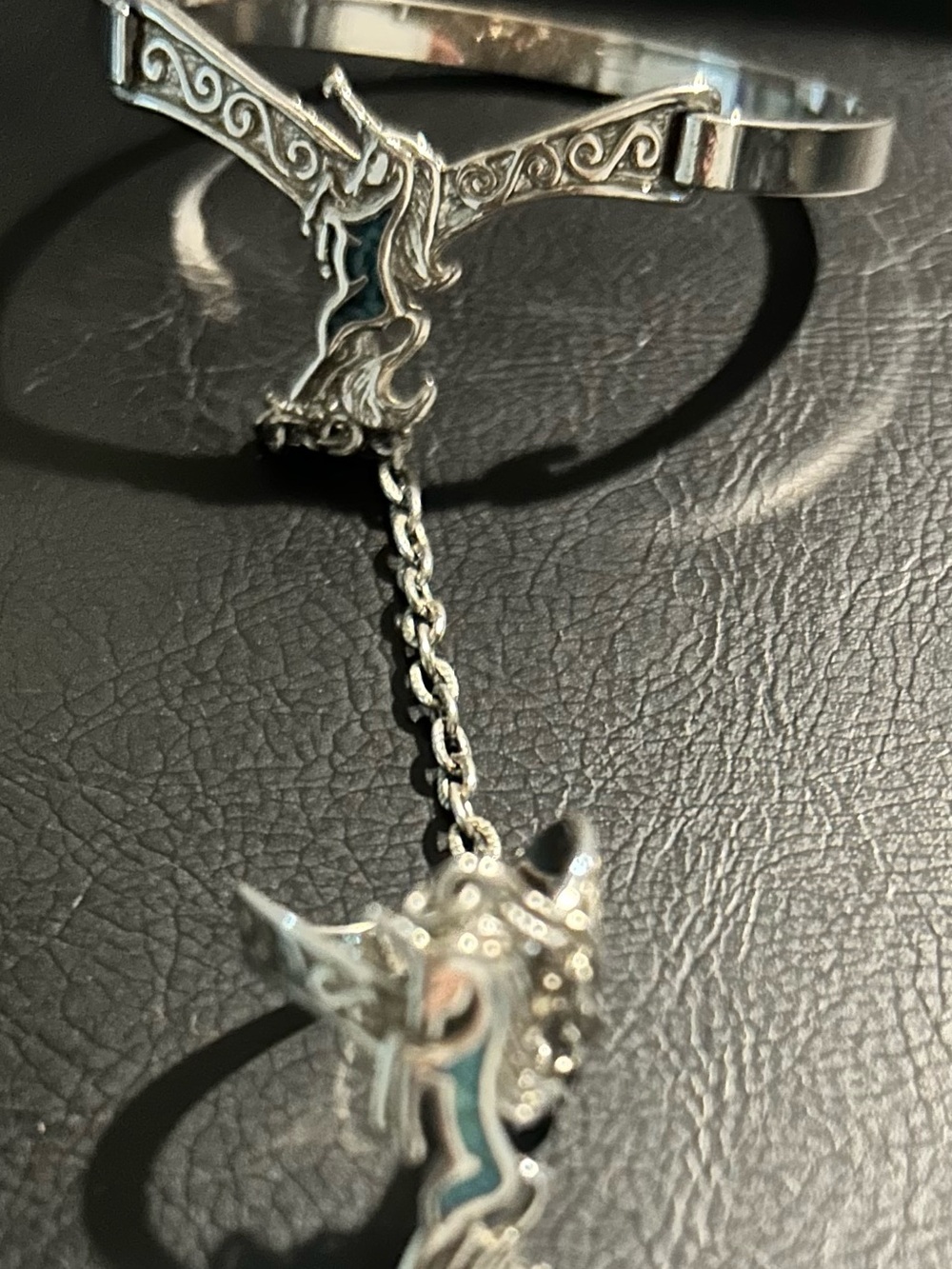Unicorn Slave bracelet, made from jewellers bronze palladium plated. Ring Sz 8